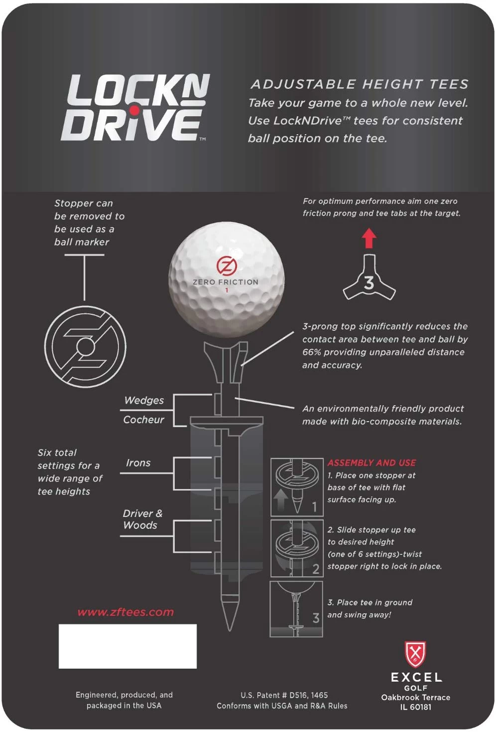 Zero Friction Lock N Drive 3-Prong Golf Tees (3-1/4 Inch, White, Pack Of 18) - Image 2