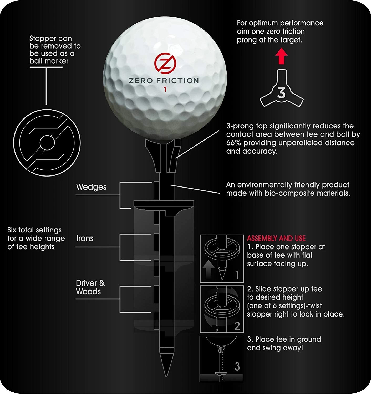 Zero Friction Lock N Drive 3-Prong Golf Tees (3-1/4 Inch, White, Pack Of 18) - Image 3